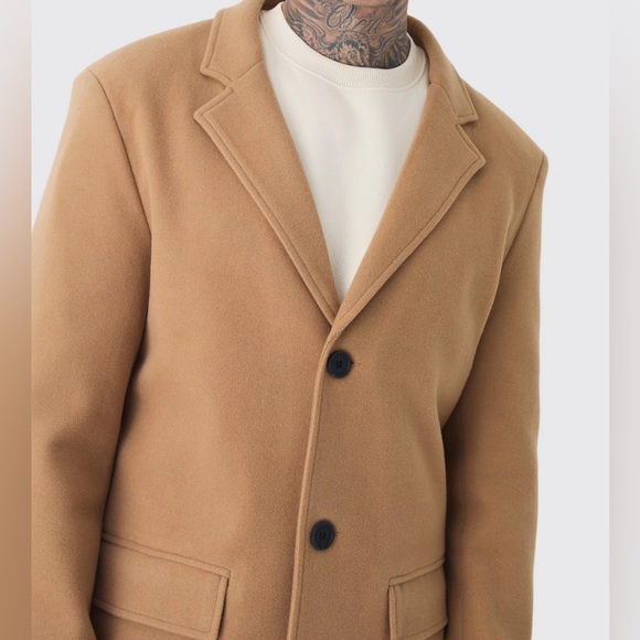 TALL SINGLE BREASTED WOOL LOOK OVERCOAT IN CAMEL - Picture 3 of 10
